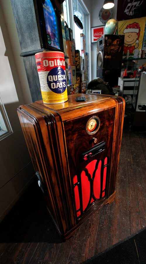 PHIL HOSSACK / Winnipeg Free Press - Intersection - An antique radio cabinet turned into one of Doug Touchette's "BoomBox" creations. See Dave Sanderson's story.  December 29, 2017