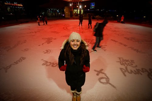 JOHN WOODS / WINNIPEG FREE PRESS
Karly Tardiff, director for Chain For Change, is photographed at The Forks skating rink Tuesday, January 2, 2018. Tardiff is hoping to to get 400 ice skaters out February 4th to break a world record and to fundraise for CancerCare Manitoba.