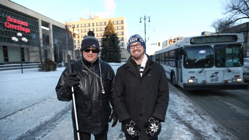 MIKE DEAL / WINNIPEG FREE PRESS
Councillors Ross Eadie and Matt Allard have put out a challenge to ride the city bus to work.
180103 - Wednesday, January 03, 2018.