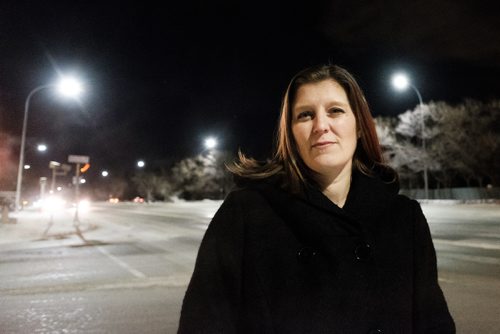 Daniel Crump / Winnipeg Free Press. Angela Gregory, a St. James resident, noticed LED street lights strobing and worries if her epileptic mother saw them the lights may trigger a seizure. January 3, 2018.