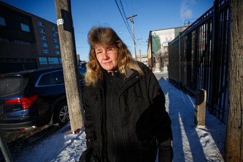 MIKE DEAL / WINNIPEG FREE PRESS
Deborah Siemens, 50, is homeless. She has been for a few years and knows how find and maintain a place to stay while living on the streets. But even though she has good street smarts and isn't on drugs, she occasionally finds herself without a place to stay.  
180104 - Thursday, January 04, 2018.