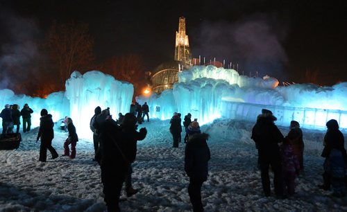 JASON HALSTEAD / WINNIPEG FREE PRESS

Visitors take part in a preview event at the Ice Castles attraction at Parks Canada Place at The Forks on Jan. 4, 2018. Ice Castles will open to the public on Jan. 5, 2018. (See Carol Sanders story)
