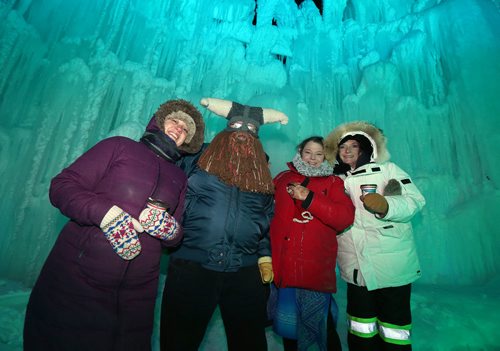 JASON HALSTEAD / WINNIPEG FREE PRESS

L-R: Pamela Roz, Doug Czuk, Kim Brennan and Leanne Cater take part in a preview event at the Ice Castles attraction at Parks Canada Place at The Forks on Jan. 4, 2018. Ice Castles will open to the public on Jan. 5, 2018. (See Carol Sanders story)