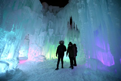JASON HALSTEAD / WINNIPEG FREE PRESS

Visitors check out ice caves at a preview event at the Ice Castles attraction at Parks Canada Place at The Forks on Jan. 4, 2018. Ice Castles will open to the public on Jan. 5, 2018. (See Carol Sanders story)