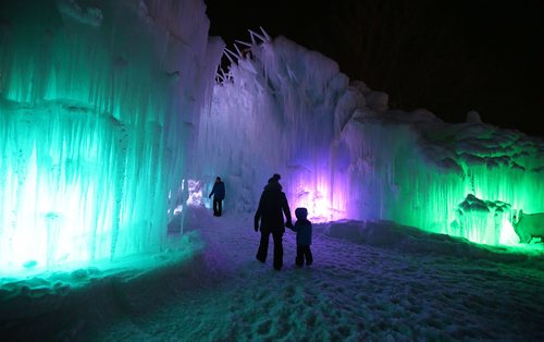 JASON HALSTEAD / WINNIPEG FREE PRESS

Visitors take part in a preview event at the Ice Castles attraction at Parks Canada Place at The Forks on Jan. 4, 2018. Ice Castles will open to the public on Jan. 5, 2018. (See Carol Sanders story)