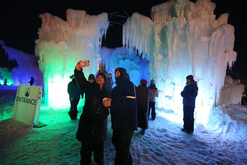JASON HALSTEAD / WINNIPEG FREE PRESS

Melanie and Sean Swenarchuk snap a selfie during a preview event at the Ice Castles attraction at Parks Canada Place at The Forks on Jan. 4, 2018. Ice Castles will open to the public on Jan. 5, 2018. (See Carol Sanders story)