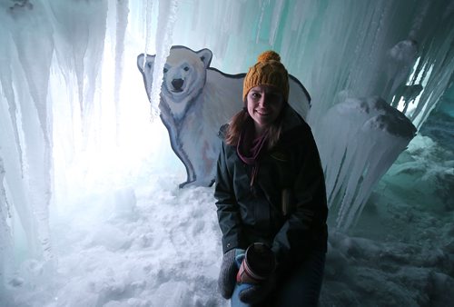 JASON HALSTEAD / WINNIPEG FREE PRESS

Jessica Hoy checks out a polar bear niche during a preview event at the Ice Castles attraction at Parks Canada Place at The Forks on Jan. 4, 2018. Ice Castles will open to the public on Jan. 5, 2018. (See Carol Sanders story)