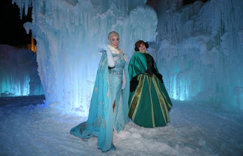 JASON HALSTEAD / WINNIPEG FREE PRESS

Staff members portray Elsa the Snow Queen (left) and Anna from Frozen during a preview event at the Ice Castles attraction at Parks Canada Place at The Forks on Jan. 4, 2018. Ice Castles will open to the public on Jan. 5, 2018. (See Carol Sanders story)