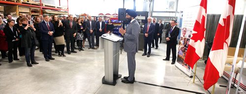 PHIL HOSSACK / Winnipeg Free Press -  Navdeep Bains, federal Minister of Innovation, Science and Economic Development and Minister responsible for Western Economic Diversification is announcing more than $6 million in funding for a handful of economic development agencies in Winnipeg. An audience of about 50 at the composites Innovation Centre. - January 8, 2018