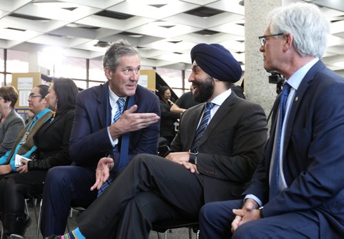 RUTH BONNEVILLE / WINNIPEG FREE PRESS

Brian Pallister, Premier of Manitoba, Navdeep Bains, Minister of Innovation, Science and Economic Development and Minister Jim Carr, talk together just prior to news conference announcing funding by the governments for high-speed Internet infrastructure in the north, at press conference at the Millennium Library Tuesday morning. 


Jan 09, 2018
