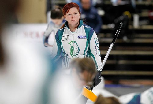 PHIL HOSSACK / Winnipeg Free Press - SCOTTIES - Skip  Lisa Hale Menard in Killarney Wednesday. January 10, 2018