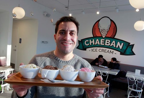 BORIS MINKEVICH / WINNIPEG FREE PRESS
Chaeban Ice Cream is open on Osborne Street where the old Banana Boat was. It was started by Joseph Chaeban, in photo holding some of his ice creams.  January 12, 2018