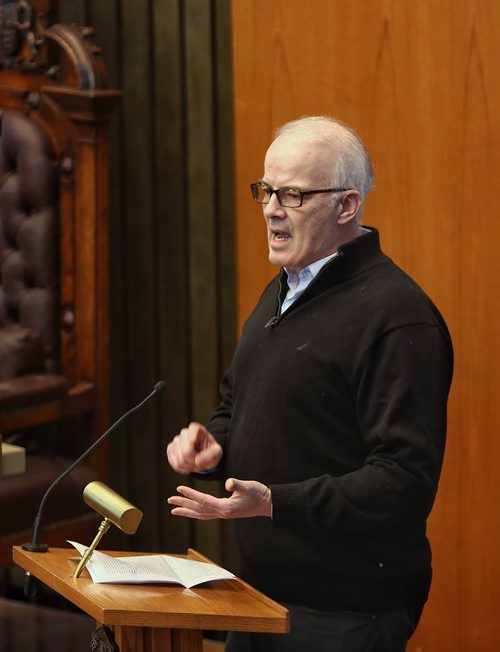 MIKE DEAL / WINNIPEG FREE PRESS
Scott Oake talks to the Executive Policy Committee Wednesday morning in the council chambers about his request to purchase and build the Bruce Oake Recovery Centre on the site of the old Vimy arena. 
180117 - Wednesday, January 17, 2018