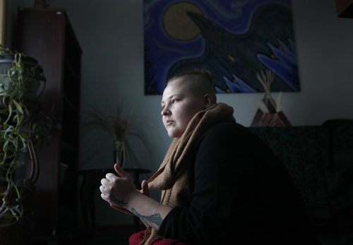 RUTH BONNEVILLE / WINNIPEG FREE PRESS

Stephanie Johnson says she wouldn't be alive if it wasn't for the help of Scott and Anne Oakes who helped finance her REHAB program.  
Photo taken at Thunderbird House where Johnson now works.  
See story.  
Jan 18, 2018
