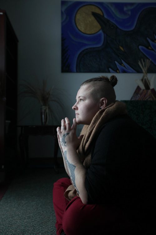 RUTH BONNEVILLE / WINNIPEG FREE PRESS

Stephanie Johnson says she wouldn't be alive if it wasn't for the help of Scott and Anne Oakes who helped finance her REHAB program.  
Photo taken at Thunderbird House where Johnson now works.  
See story.  
Jan 18, 2018
