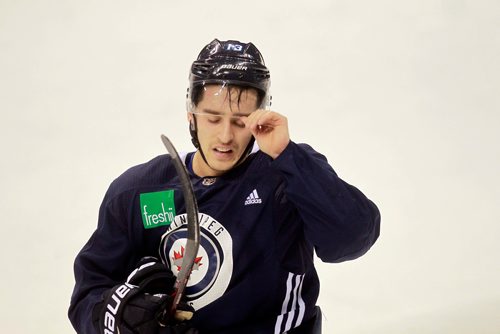 BORIS MINKEVICH / WINNIPEG FREE PRESS
Winnipeg Jets practice at Bell MTS Place. Jet's #13 Brandon Tanev. Mike Sawatzky Story. January 19, 2018