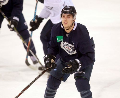 BORIS MINKEVICH / WINNIPEG FREE PRESS
Winnipeg Jets practice at Bell MTS Place. Jet's #13 Brandon Tanev. Mike Sawatzky Story. January 19, 2018