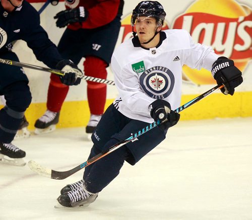 BORIS MINKEVICH / WINNIPEG FREE PRESS
Winnipeg Jets practice at Bell MTS Place. Jet's #52 Jack Roslovic. Mike Sawatzky Story. January 19, 2018