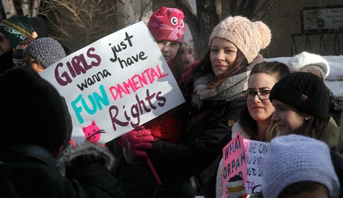 PHIL HOSSACK / Winnipeg Free Press -  A crowd of about 300 rallied at City Hall today for the 2nd annual Winnipeg Women's March which didn't involve a march this year. See Solomon's story.  -  January 20, 2018