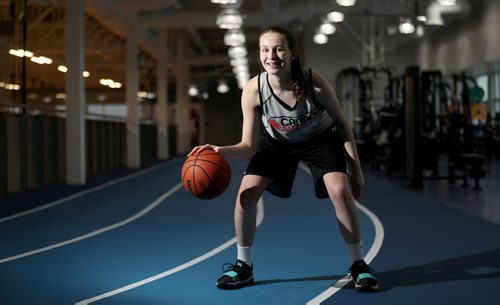 TREVOR HAGAN / WINNIPEG FREE PRESS
Alyssa Porco, a 15 year-old basketball phenom, at the Sport For Life building, for Mike Sawatzky, Sunday, January 21, 2018.