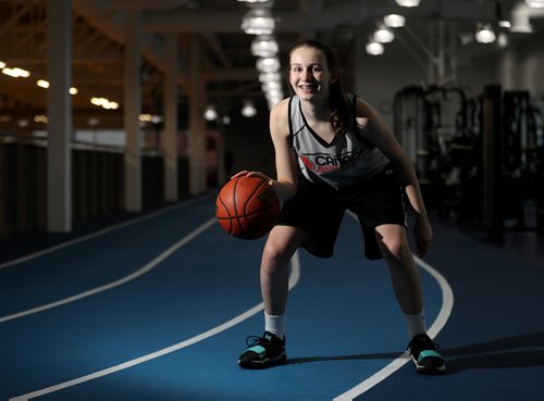 TREVOR HAGAN / WINNIPEG FREE PRESS
Alyssa Porco, a 15 year-old basketball phenom, at the Sport For Life building, for Mike Sawatzky, Sunday, January 21, 2018.