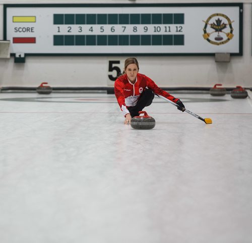 MIKE DEAL / WINNIPEG FREE PRESS
Team Canada Olympic mixed doubles curler Kaitlyn Lawes of Winnipeg at the Fort Rouge Curling Club Wednesday morning.
180124 - Wednesday, January 24, 2018.