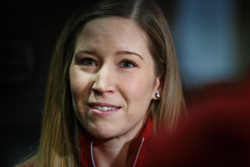 MIKE DEAL / WINNIPEG FREE PRESS
Team Canada Olympic mixed doubles curler Kaitlyn Lawes of Winnipeg at the Fort Rouge Curling Club Wednesday morning.
180124 - Wednesday, January 24, 2018.