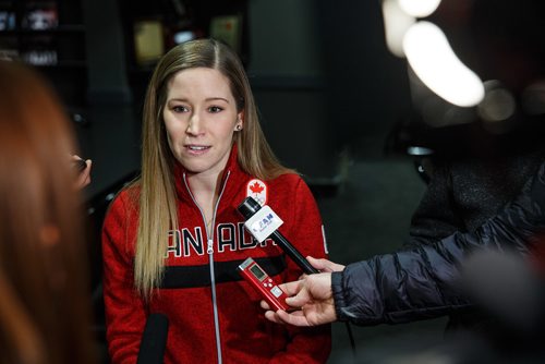 MIKE DEAL / WINNIPEG FREE PRESS
Team Canada Olympic mixed doubles curler Kaitlyn Lawes of Winnipeg at the Fort Rouge Curling Club Wednesday morning.
180124 - Wednesday, January 24, 2018.