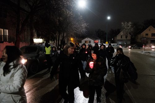 Daniel Crump / Winnipeg Free Press. The vigil moves from Claudette Osborne-Tyo's last known location at Selkirk Avenue and King Street, to a feast in her honour at a near by community centre. January 24, 2018.