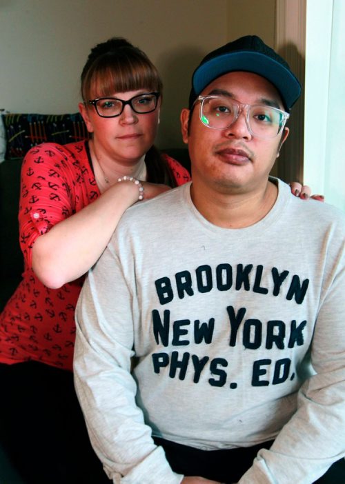 BORIS MINKEVICH / WINNIPEG FREE PRESS
From left, Sheena and Laudimere Baldo. In regards to the inadequate and unprofessional care Laudimere received while seeking medical treatment at Seven Oaks Hospital. Photographed in their apartment. Jane Gerster story. January 25, 2018