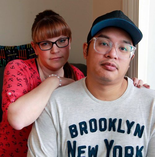 BORIS MINKEVICH / WINNIPEG FREE PRESS
From left, Sheena and Laudimere Baldo. In regards to the inadequate and unprofessional care Laudimere received while seeking medical treatment at Seven Oaks Hospital. Photographed in their apartment. Jane Gerster story. January 25, 2018