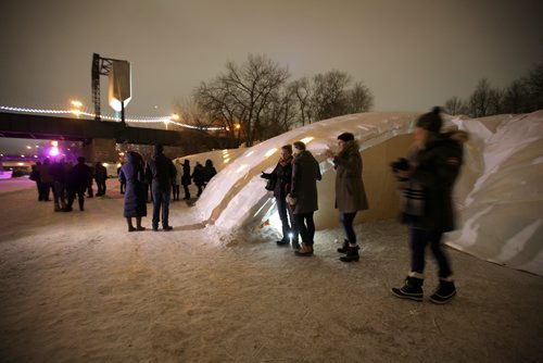 RUTH BONNEVILLE / WINNIPEG FREE PRESS

ENTERTAINMENT FEATURE: RAW ALMOND 
(annual pop-up restaurant located on the Red River at the Forks)
Photo of people  gathering outside the restaurant some waiting for their seating time and others leaving.  
Subject: Jen and Erin are trying out RAW: Almond, Winnipeg's hottest culinary event, for a column Jen is writing for Saturday, as well as for an episode of Bury the Lede. 

One of a large selection of photos of restaurant. including outside, dining rooms, kitchen, chefs at work and Jen.   
See Jen Zoratti's column

Jan 24, 2018

