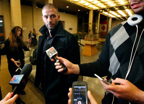 PHIL HOSSACK / Winnipeg Free Press - Darcy Oake prepares to speak with media after a city council vote approving the recovery centre at the Vimy Arena site Thursday.   -  January 25, 2018