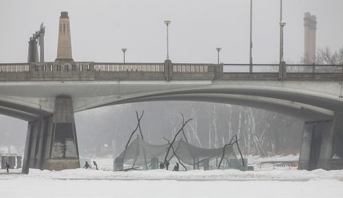 MIKE DEAL / WINNIPEG FREE PRESS
Local filmmaker Guy Maddin's warming hut located on the Red River underneath the Queen Elizabeth Way bridge. 
180126 - Friday, January 26, 2018.