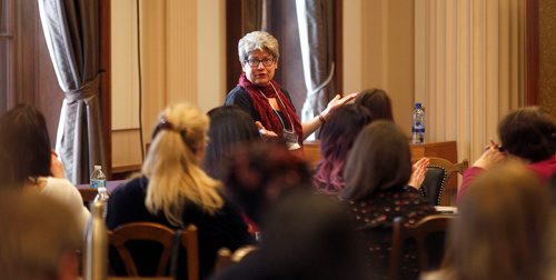 PHIL HOSSACK / Winnipeg Free Press - Judy Wasylycia-Leis speaks to a full house at the Equal Voice Boot Camp at the Legislature Saturday. Alex Paul's story.  -  January 27, 2018