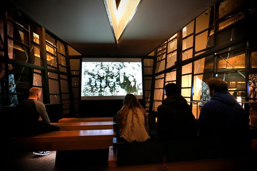 JOHN WOODS / WINNIPEG FREE PRESS
People view a film in the Holocaust and genocide gallery at The Canadian Museum for Human Rights (CMHR) in Winnipeg Sunday, January 28, 2018. International Holocaust Remembrance Day is commemorated annually by the United Nations on January 27, the anniversary of the liberation of Auschwitz.