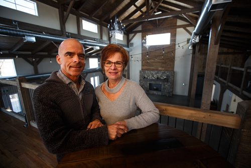 MIKE DEAL / WINNIPEG FREE PRESS
Robert and Tammy Belanger in their newly rebuilt East Selkirk wedding venue Hawthorn Estates. The original historic barn venue burned down in December 2016. The new place will open in March 2018 with large open area beautifully mixed with stone, wood and modern fixtures.
180129 - Monday, January 29, 2018.