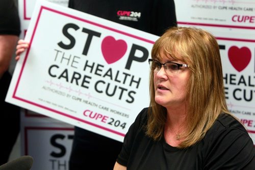 BORIS MINKEVICH / WINNIPEG FREE The CUPE Local 204 President Debbie Boissonneault responds to the WRHA Evaluation Update:  Phase 1, Healing our Health System. Media was invited to the CUPE 204 press conference, responding to the WRHA and  officially launching CUPE 204. Event was held in the basement of the nurses union offices across from HSC. January 31, 2018