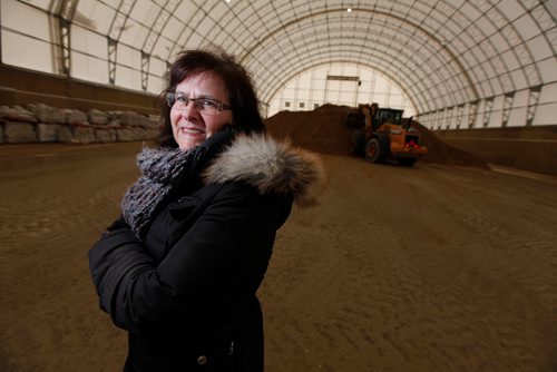 PHIL HOSSACK / WINNIPEG FREE PRESS - Cheryl Anderson, the acting manager of street maintenance for the city, at their sand/salt facility. See Jessica Urbanski's story. - January 31, 2017