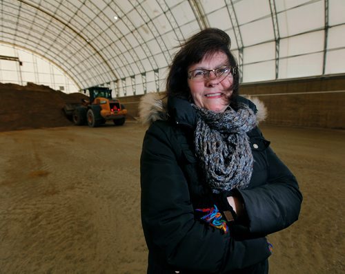 PHIL HOSSACK / WINNIPEG FREE PRESS - Cheryl Anderson, the acting manager of street maintenance for the city, at their sand/salt facility. See Jessica Urbanski's story. - January 31, 2017