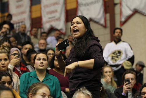RUTH BONNEVILLE / WINNIPEG FREE PRESS

A women in the audience became irate and profane as she address the Prime Minister JUSTIN TRUDEAU  during  a town hall Q&A. held at the University of Manitoba, Investors Group Athletic Centre  Wednesday. She was led out by police soon after.  

Jan 31, 2018
