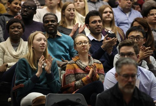 RUTH BONNEVILLE / WINNIPEG FREE PRESS

People in the stands at Q&A. with  Prime Minister JUSTIN TRUDEAU    held at the University of Manitoba, Investors Group Athletic Centre  Wednesday.

Jan 31, 2018
