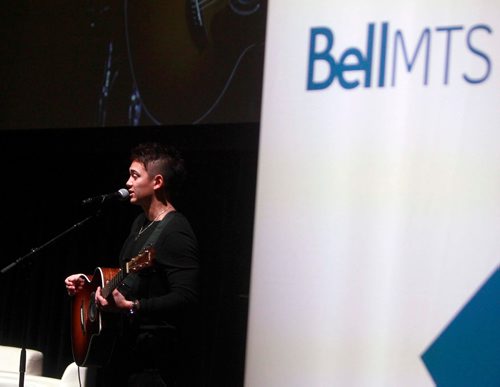 BORIS MINKEVICH / WINNIPEG FREE PRESS
True North Youth Foundation hosted it's inaugural P11 Mental Wellness Summit at the Burton Cummings Theatre today. Musician Garrett Neiles gave a message and played a song for the crowd at the event. RANDY TURNER STORY. January 31, 2018