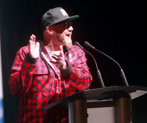 BORIS MINKEVICH / WINNIPEG FREE PRESS
True North Youth Foundation hosted it's inaugural P11 Mental Wellness Summit at the Burton Cummings Theatre today. Ace Burpee did the master of ceremonies for the event. RANDY TURNER STORY. January 31, 2018