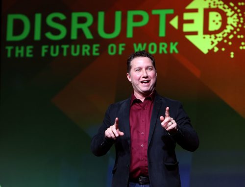 JASON HALSTEAD / WINNIPEG FREE PRESS

Event emcee and host, technology journalist Marc Saltzman, welcomes the crowd at DisruptED: The Future of Work conference on Feb. 1, 2018 at the RBC Convention Centre Winnipeg. (RE: Martin Cash story)