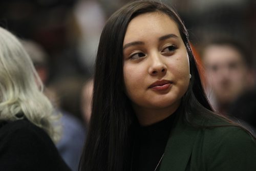 RUTH BONNEVILLE / WINNIPEG FREE PRESS

Brianna Jonnie, an indigenous high school student  asked Prime Minister JUSTIN TRUDEAU at town hall how they can determine if the national inquiry into missing and murdered indigenous women and girls is a success.  She waits and listens to  PM's answer at the University of Manitoba, Investors Group Athletic Centre Wednesday.

Jan 31, 2018
 
