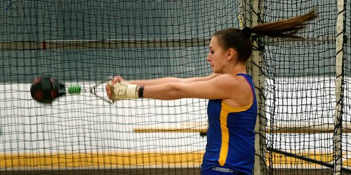 PHIL HOSSACK / Winnipeg Free Press - Madeline Szabo of the U of Lethbridge Pronghorn Track and Field team in a controlled spin in the "Weight Toss" friday evening as the Bison Classic Track and Field event kicked off. See release. -  February 2, 2018