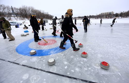 TREVOR HAGAN / WINNIPEG FREE PRESS
Team Get Schwifty vs Old Cold and On The Rocks at the Ironman Curling Bonspiel near The Forks, Sunday, February 4, 2018.