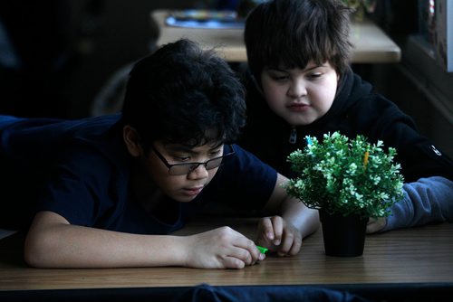 PHIL HOSSACK / Winnipeg Free Press -Hozea Ing and Aries West (right) grade four students at Brooklands School works on a lesson for "Project 11" a True North Initiative. This lesson was on conflict resolution. See Randy Turner's tale. -  February 7, 2018