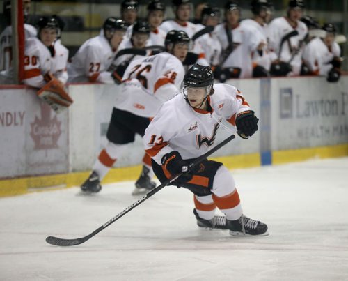 
GRIFFIN LEONARD
WINKLER FLYERS


RUTH BONNEVILLE / WINNIPEG FREE PRESS

 #13  GRIFFIN LEONARD plays for the Winkler Flyers on ice during game against the Winnipeg Blues at Iceplex Tuesday evening. 
Griffin was part of the Class of 2017, a WFP feature project which followed a kindergarden class at Windsor School until graduating from Glenlawn Collegiate in 2017.  

February 7, 2018.
 
